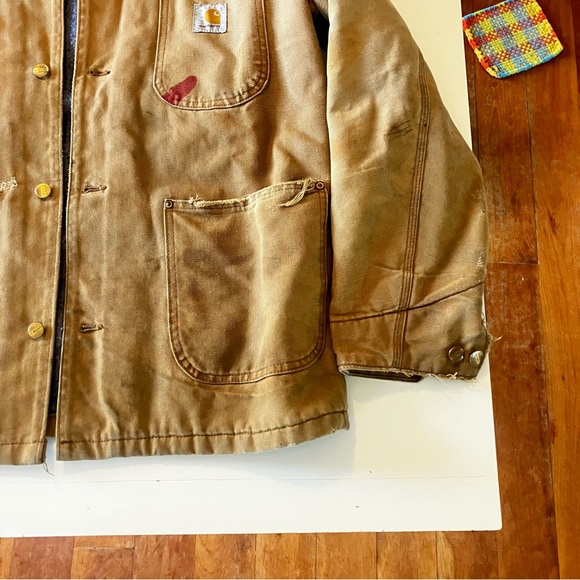 Vintage distressed‎ carhartt xl fit made in USA. Chore coat. Michigan coat. - Picture 3 of 16